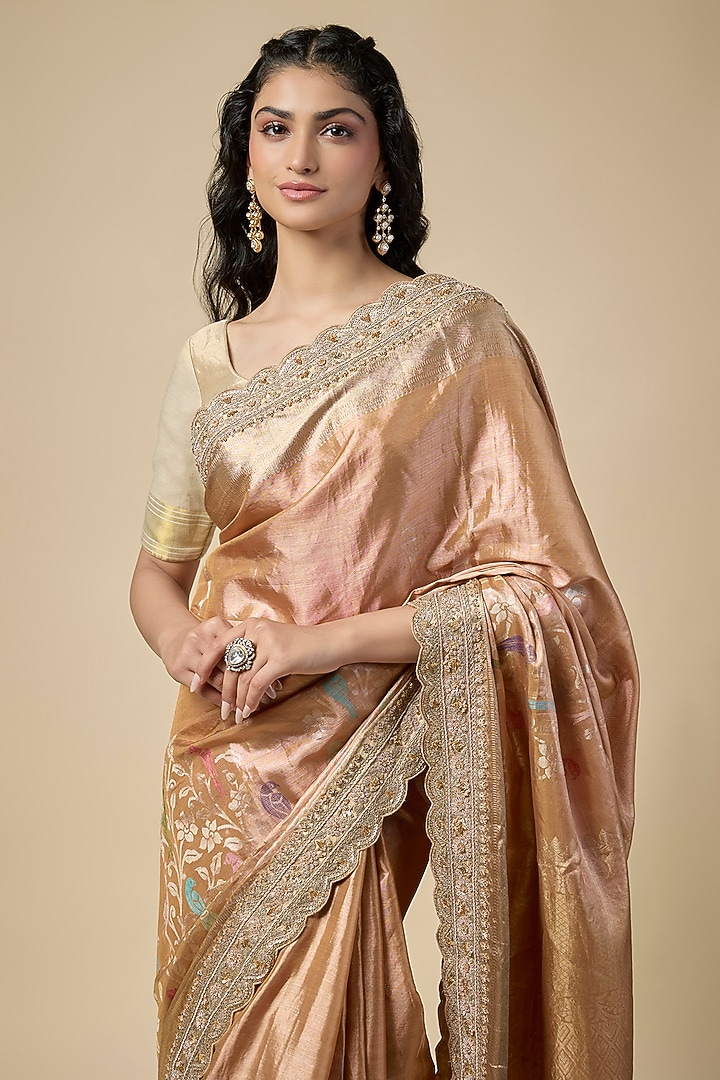Gold Kanjivaram Zardosi Work Reception Saree Set by TATWAMM By Abhishek & Vinita at Pernia's Pop Up Shop