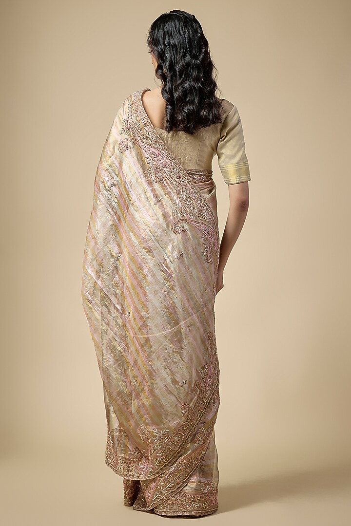 Gold Tissue Zardosi Work Reception Saree Set by TATWAMM By Abhishek & Vinita at Pernia's Pop Up Shop
