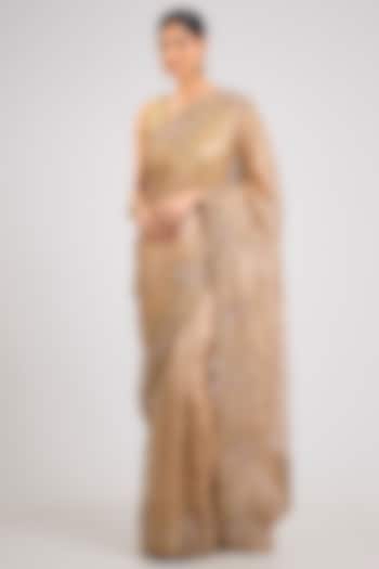 Beige Tissue Silk Bridal Saree by TATWAMM By Abhishek & Vinita at Pernia's Pop Up Shop