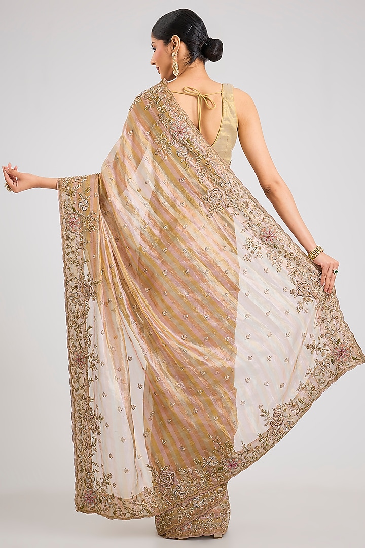 Beige Tissue Silk Bridal Saree by TATWAMM By Abhishek & Vinita at Pernia's Pop Up Shop