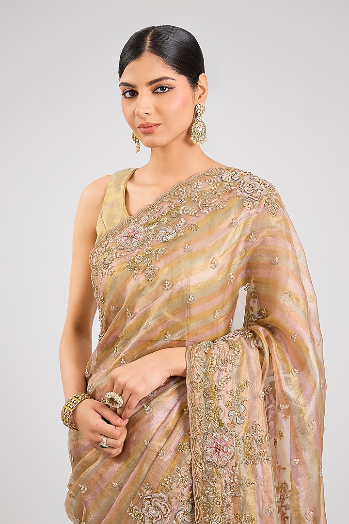 Beige Tissue Silk Bridal Saree by TATWAMM By Abhishek & Vinita at Pernia's Pop Up Shop