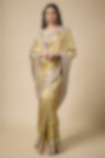 Gold Kanjivaram Zardosi Work Reception Saree Set by TATWAMM Couture at Pernia's Pop Up Shop