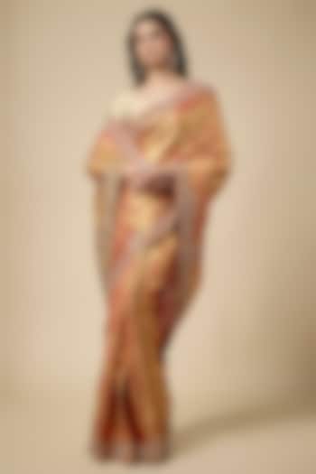 Orange Kanjivaram Zardosi Work Wedding Saree Set by TATWAMM Couture at Pernia's Pop Up Shop