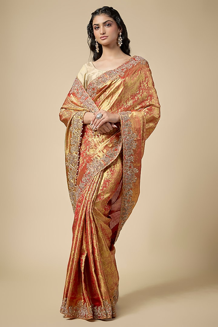 Orange Kanjivaram Zardosi Work Wedding Saree Set by TATWAMM Couture at Pernia's Pop Up Shop