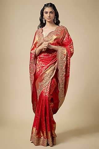 Red Kanjivaram Zardosi Work Saree Set by TATWAMM By Abhishek & Vinita