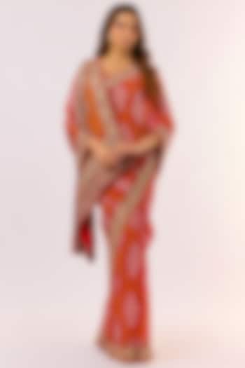 Red Georgette Zardosi Work Bandhani Reception Saree Set by TATWAMM Couture at Pernia's Pop Up Shop