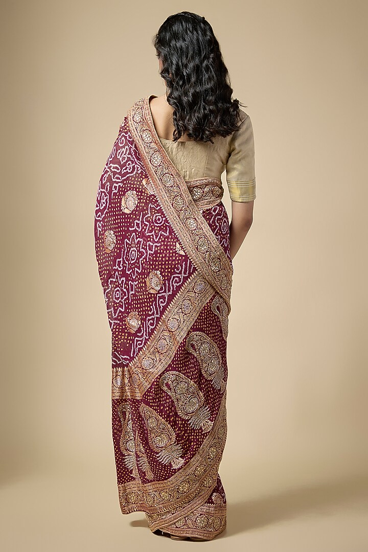 Pink Bandhani Zardosi Work Wedding Saree Set by TATWAMM By Abhishek & Vinita at Pernia's Pop Up Shop