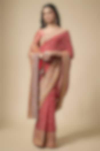 Red Bandhani Zardosi Work Reception Saree Set by TATWAMM Couture at Pernia's Pop Up Shop