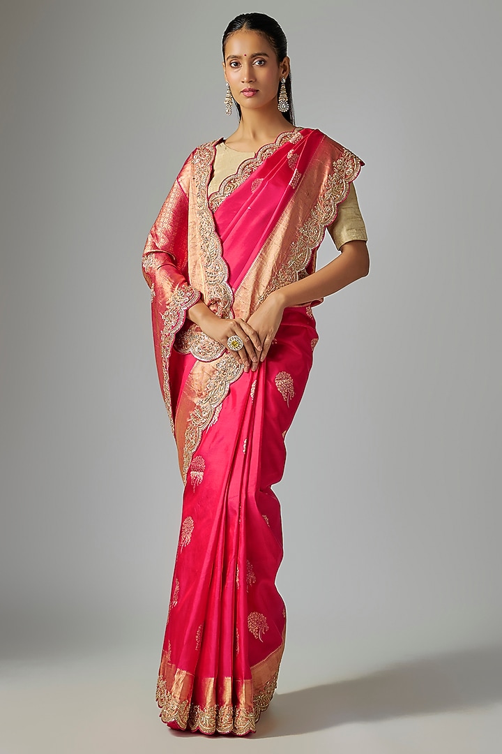 Red Silk Wedding Saree  by TATWAMM By Abhishek & Vinita at Pernia's Pop Up Shop