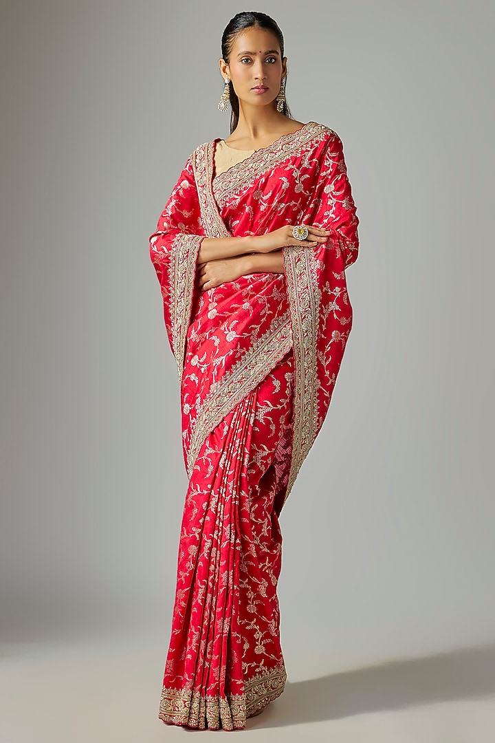 Red Silk Wedding Saree  by TATWAMM By Abhishek & Vinita at Pernia's Pop Up Shop