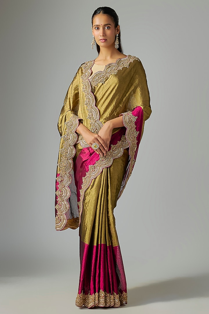 Golden Tissue Wedding Saree by TATWAMM By Abhishek & Vinita at Pernia's Pop Up Shop