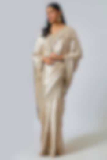 Silver Silk Zardosi Work Brocade Wedding Saree Set by TATWAMM Couture at Pernia's Pop Up Shop