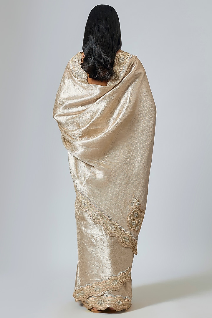 Silver Silk Zardosi Work Brocade Wedding Saree Set by TATWAMM By Abhishek & Vinita at Pernia's Pop Up Shop