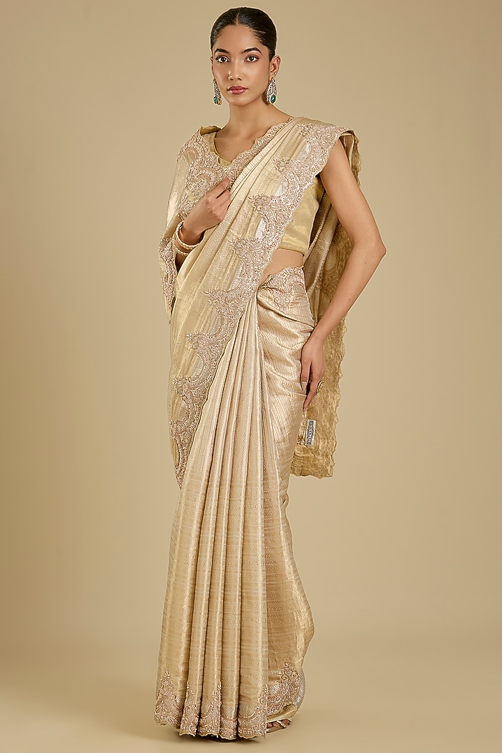Golden Banarasi Tissue Reception Saree Set by TATWAMM By Abhishek & Vinita at Pernia's Pop Up Shop