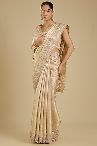Golden Banarasi Tissue Saree Set by TATWAMM By Abhishek & Vinita