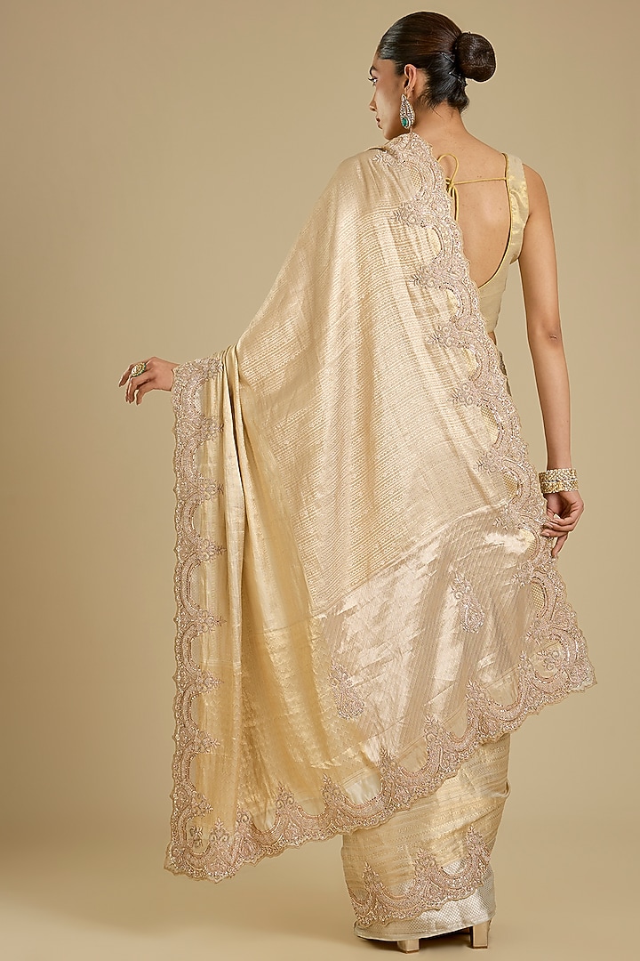 Golden Banarasi Tissue Reception Saree Set by TATWAMM By Abhishek & Vinita at Pernia's Pop Up Shop