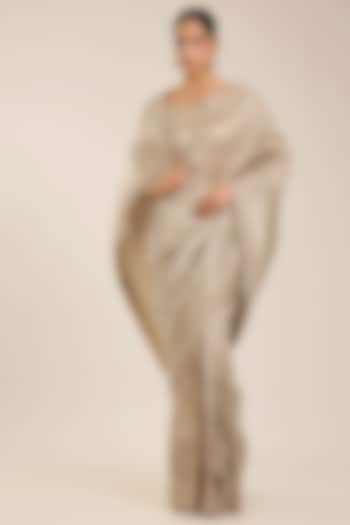 Gold Banarasi Tissue Wedding Saree Set by TATWAMM By Abhishek & Vinita at Pernia's Pop Up Shop