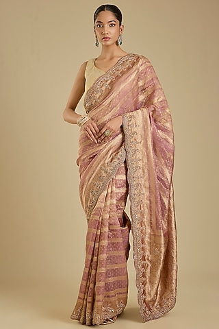 Mauve Banarasi Tissue Saree Set by TATWAMM By Abhishek & Vinita
