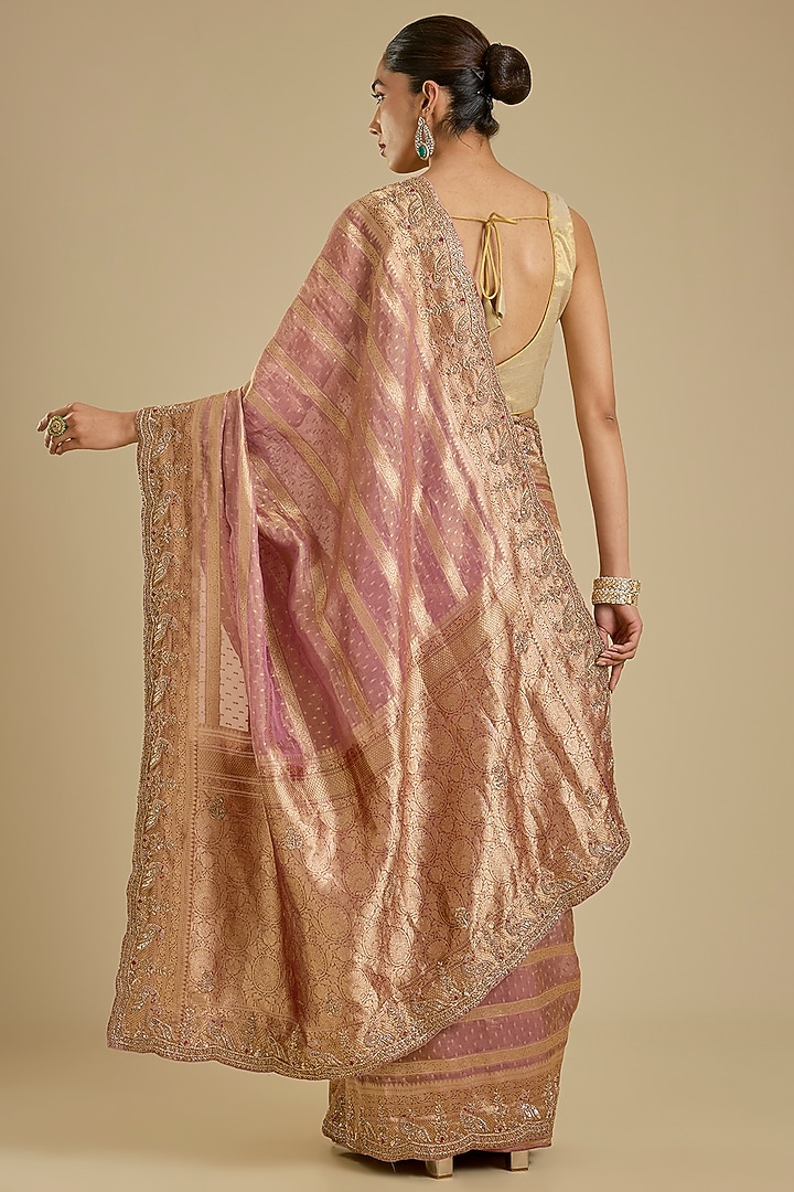 Mauve Banarasi Tissue Wedding Saree Set by TATWAMM By Abhishek & Vinita at Pernia's Pop Up Shop
