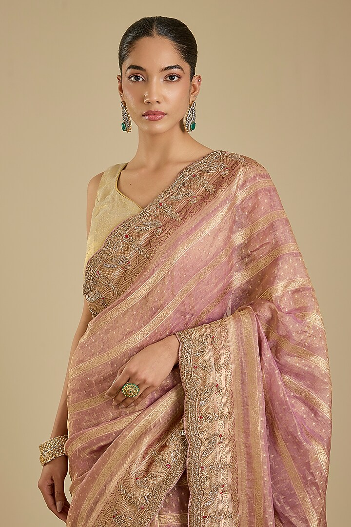 Mauve Banarasi Tissue Wedding Saree Set by TATWAMM By Abhishek & Vinita at Pernia's Pop Up Shop