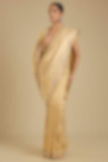 Golden Banarasi Tissue Wedding Saree Set by TATWAMM By Abhishek & Vinita at Pernia's Pop Up Shop