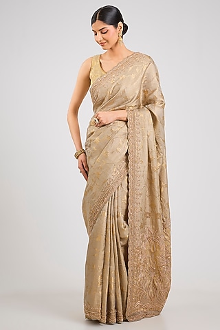 Beige Banarasi Silk Tissue Saree by TATWAMM By Abhishek & Vinita