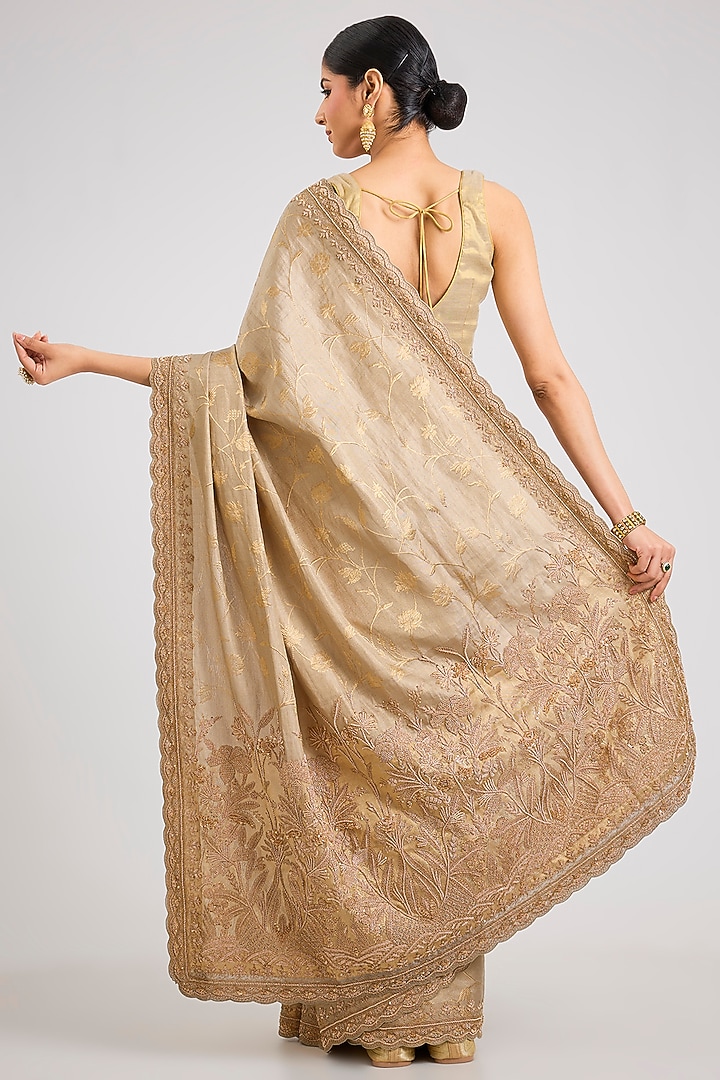 Beige Banarasi Silk Tissue Reception Saree by TATWAMM By Abhishek & Vinita at Pernia's Pop Up Shop