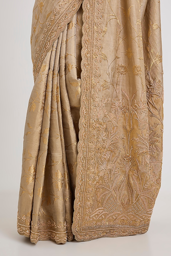 Beige Banarasi Silk Tissue Reception Saree by TATWAMM By Abhishek & Vinita at Pernia's Pop Up Shop