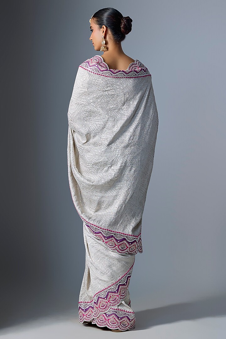 Ivory Banarasi Georgette Reception Saree by TATWAMM By Abhishek & Vinita at Pernia's Pop Up Shop