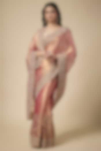 Pink Tissue Zardosi Work Reception Saree Set by TATWAMM Couture at Pernia's Pop Up Shop