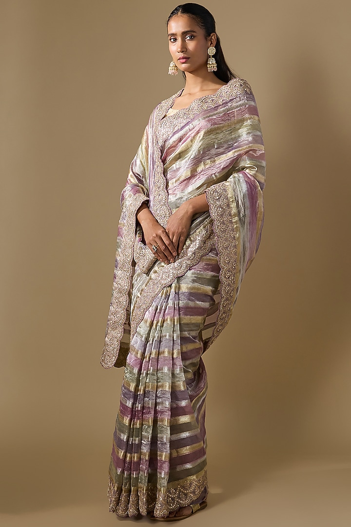 Multi-Colored Tissue Wedding Saree Set by TATWAMM By Abhishek & Vinita at Pernia's Pop Up Shop
