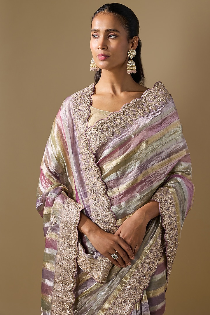 Multi-Colored Tissue Wedding Saree Set by TATWAMM By Abhishek & Vinita at Pernia's Pop Up Shop