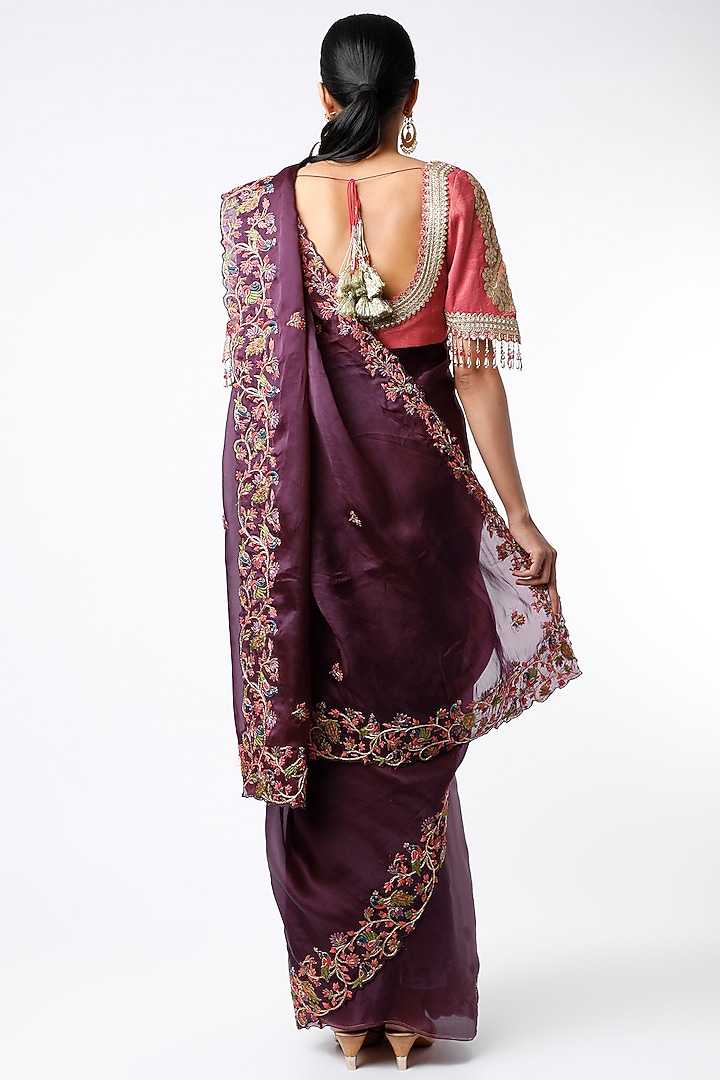 Royal Wine Wedding Saree Set With Zardosi Work by TATWAMM By Abhishek & Vinita at Pernia's Pop Up Shop