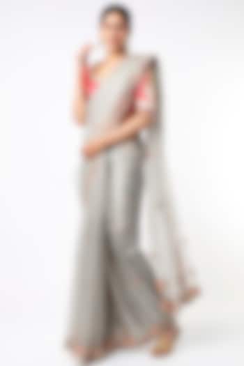 Grey Hand Embroidered Saree Set by TATWAMM Couture
