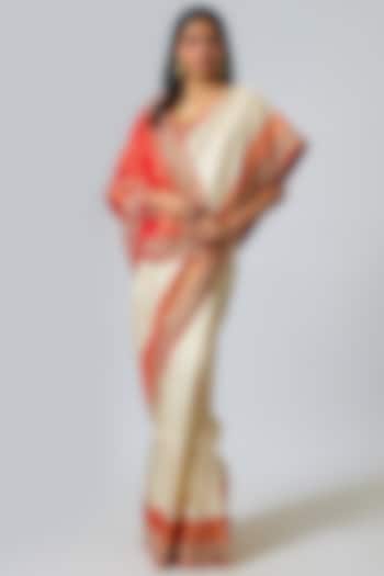 Red & White Silk Zardosi Work Kanjivaram Reception Saree Set by TATWAMM Couture at Pernia's Pop Up Shop