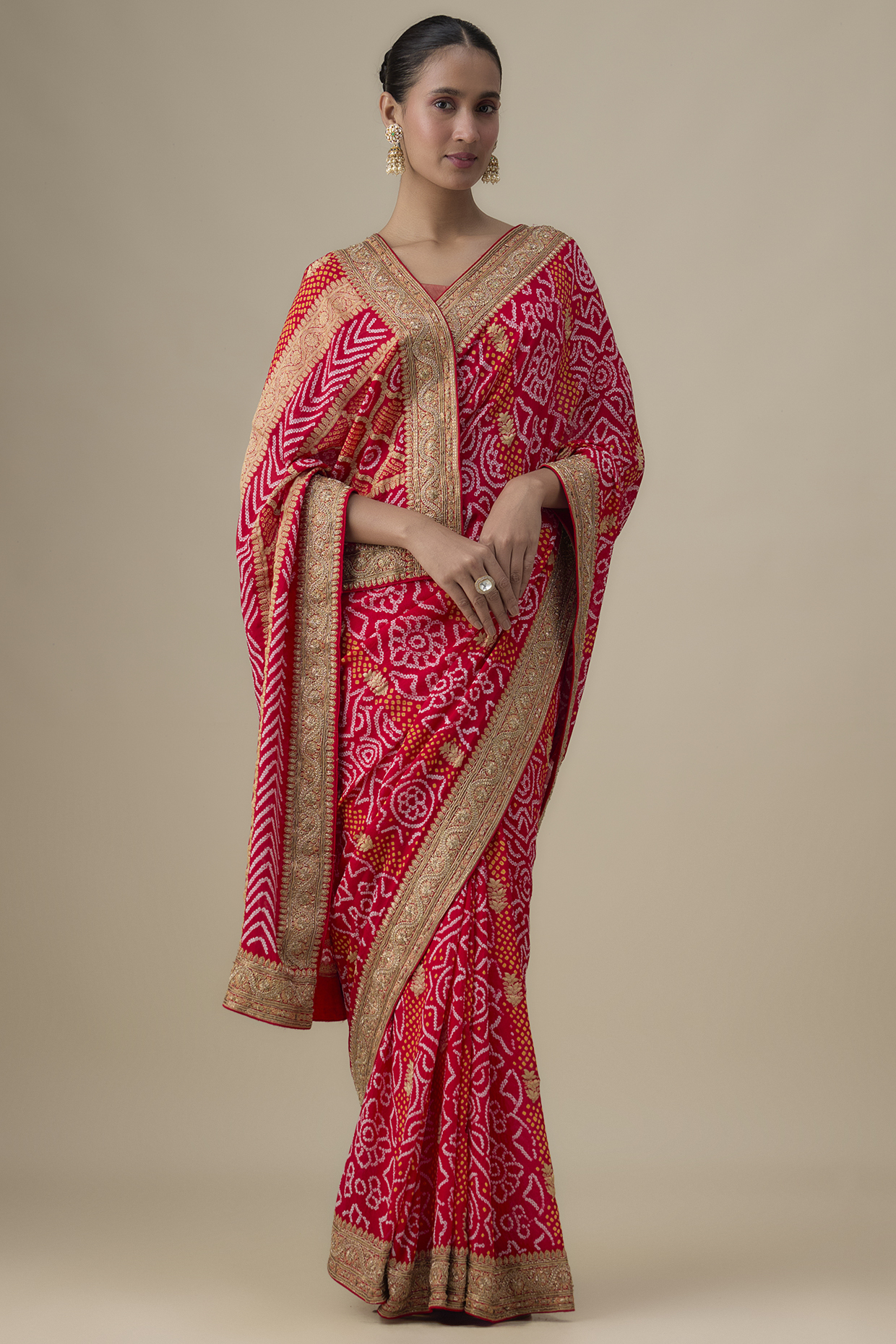 Red Bandhani Handwork Reception Saree by TATWAMM Couture at Pernia's Pop Up Shop