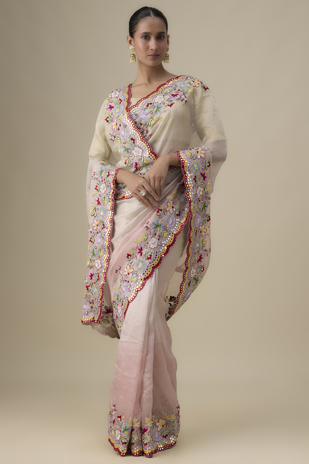 Peach Organza Handwork Wedding Saree by TATWAMM Couture at Pernia's Pop Up Shop
