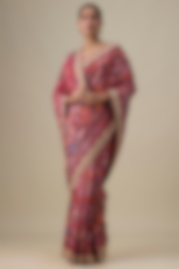 Pink Silk Zardosi Work Ikat Wedding Saree by TATWAMM Couture at Pernia's Pop Up Shop