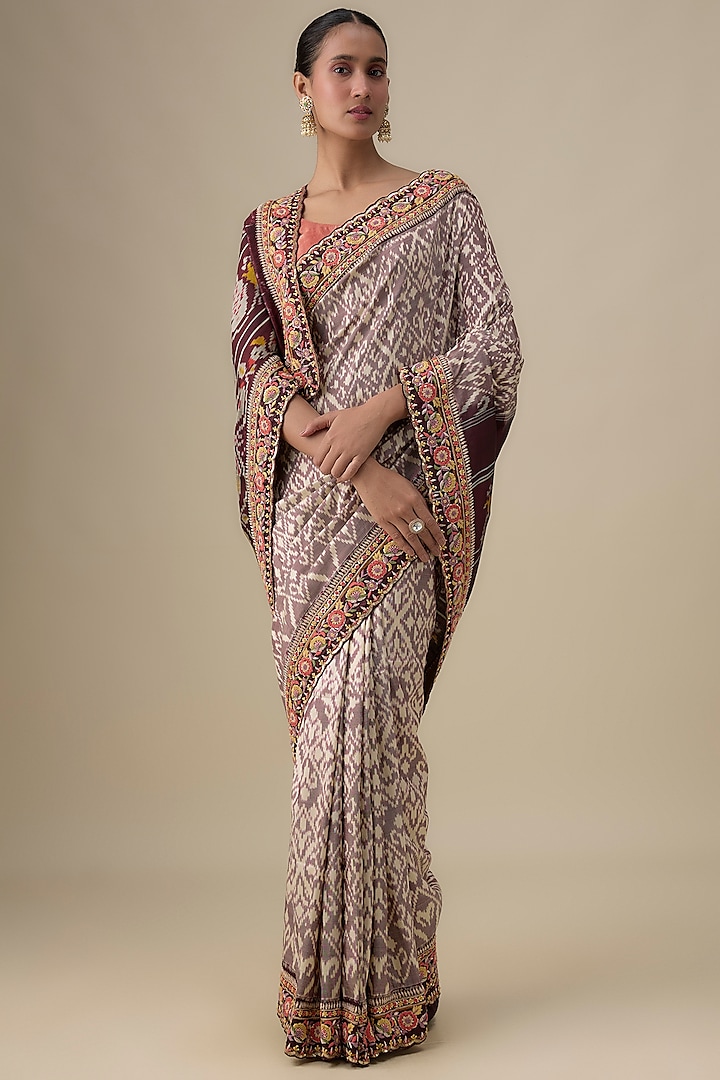 Grey & Brown Silk Ikat Wedding Saree by TATWAMM Couture at Pernia's Pop Up Shop