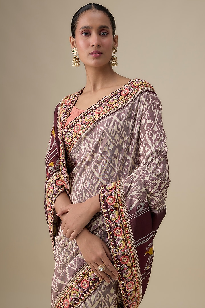 Grey & Brown Silk Ikat Wedding Saree by TATWAMM By Abhishek & Vinita at Pernia's Pop Up Shop