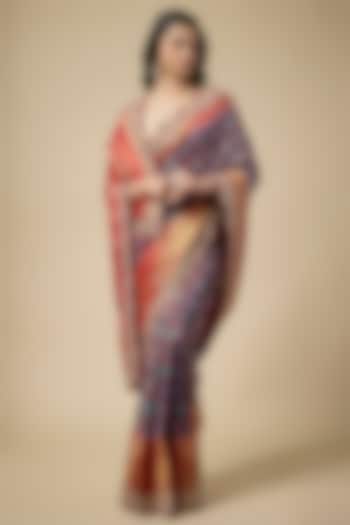 Pink & Blue Pochampally Ikat Zardosi Work Reception Saree Set by TATWAMM Couture at Pernia's Pop Up Shop