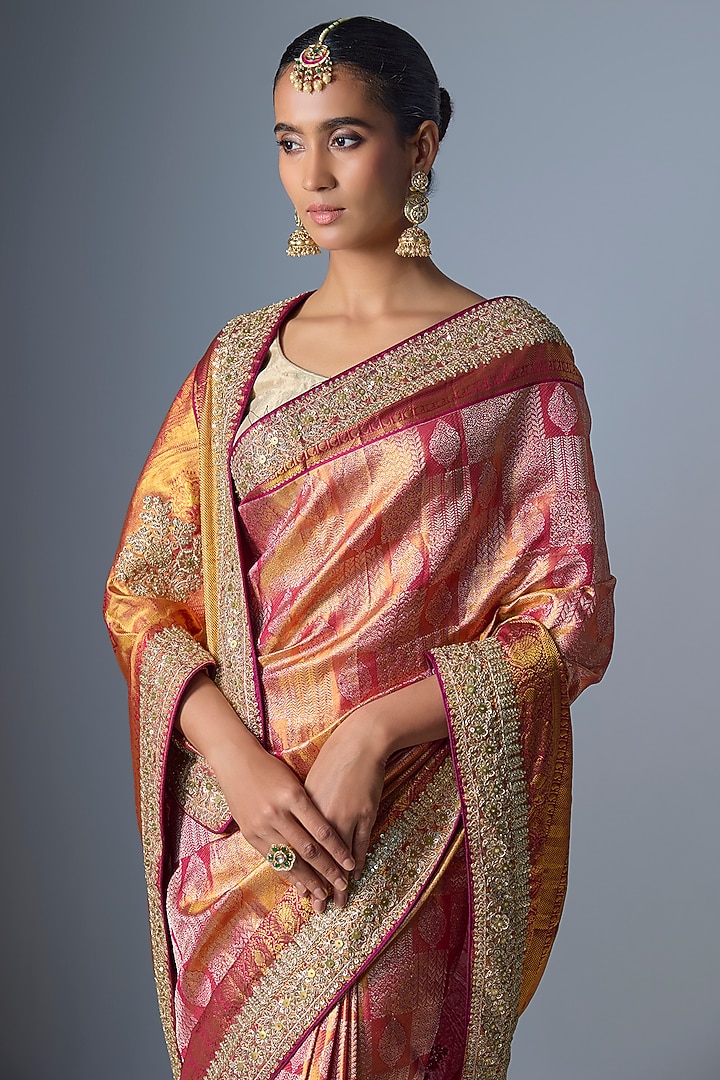Gold Kanjivaram Reception Saree by TATWAMM By Abhishek & Vinita at Pernia's Pop Up Shop