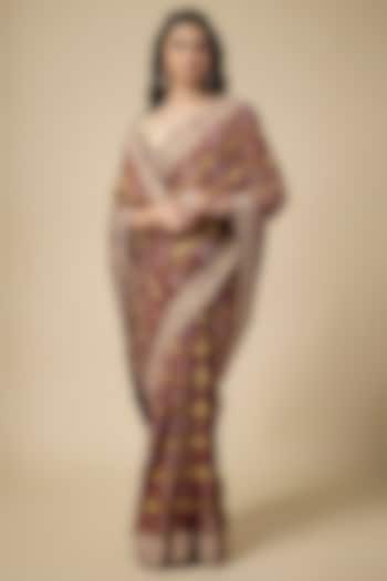 Maroon Cotton Gharchola Zardosi Work Wedding Saree Set by TATWAMM Couture at Pernia's Pop Up Shop