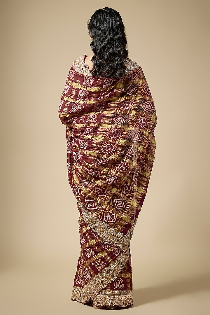 Maroon Cotton Gharchola Zardosi Work Wedding Saree Set by TATWAMM By Abhishek & Vinita at Pernia's Pop Up Shop