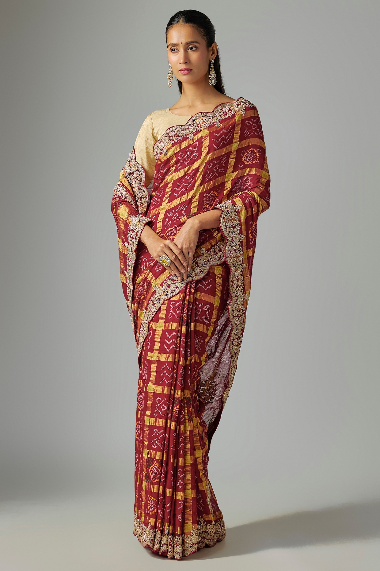 TATWAMM By Abhishek & Vinita Red Cotton Gharchola Saree