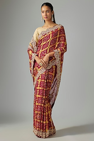 Red Cotton Gharchola Saree by TATWAMM By Abhishek & Vinita