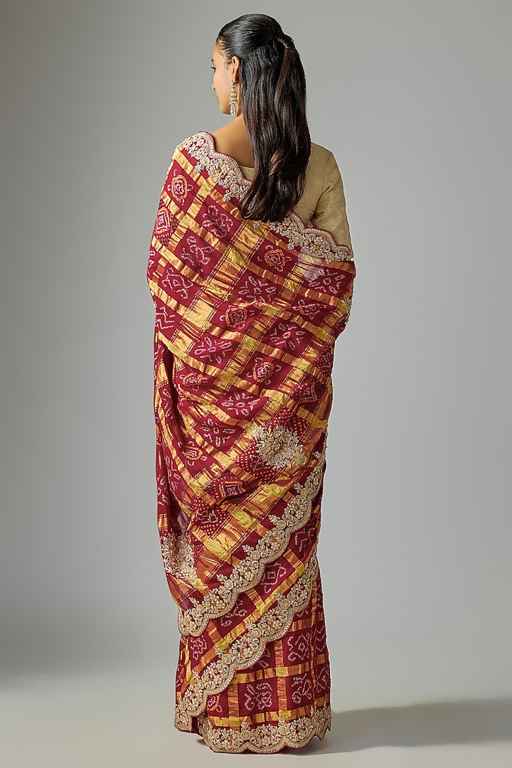 Red Cotton Gharchola Reception Saree by TATWAMM By Abhishek & Vinita at Pernia's Pop Up Shop