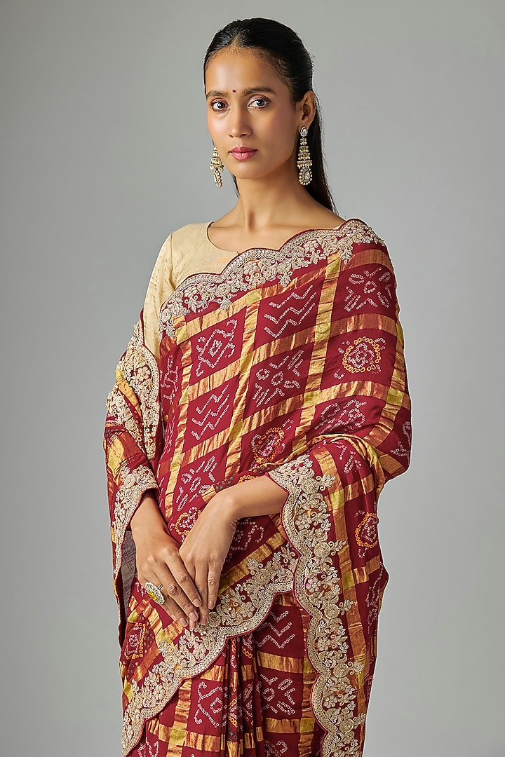 Red Cotton Gharchola Reception Saree by TATWAMM By Abhishek & Vinita at Pernia's Pop Up Shop