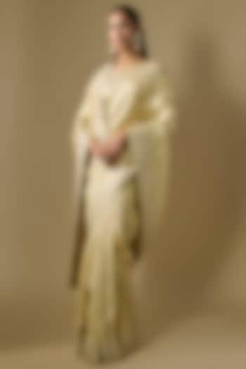 Beige Kanjivaram Tissue Reception Saree Set by TATWAMM By Abhishek & Vinita at Pernia's Pop Up Shop