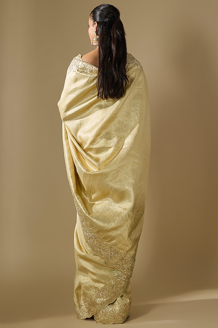 Beige Kanjivaram Tissue Reception Saree Set by TATWAMM By Abhishek & Vinita at Pernia's Pop Up Shop